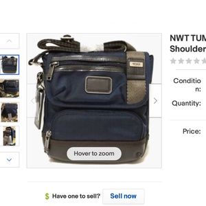 TUMI Alpha Kerby Crossbody Shoulder Bag Navy with Leather Trim women men